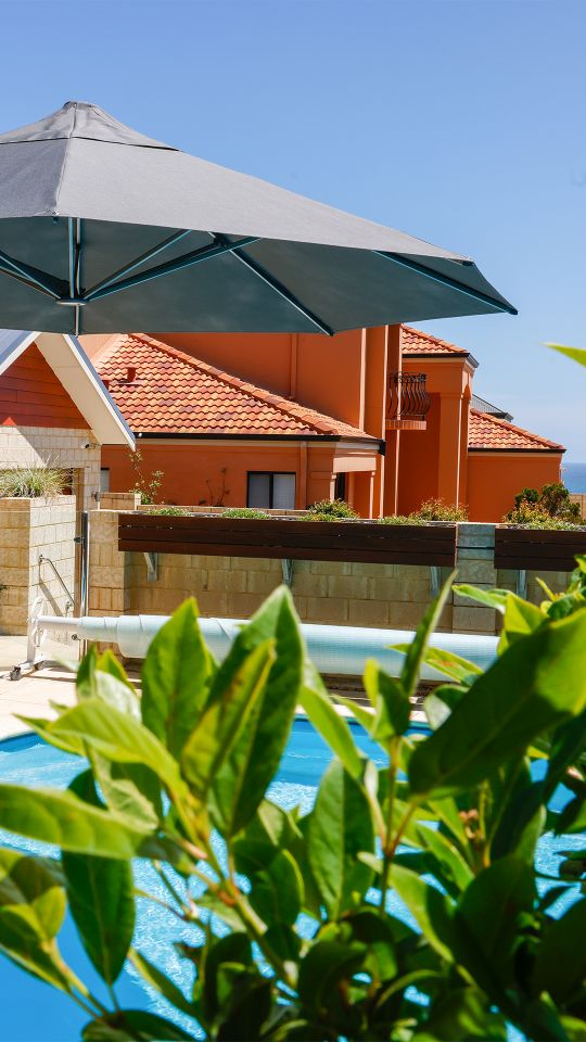 cantilever umbrella in garden