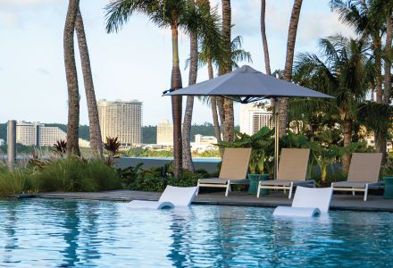 cantilever umbrella at the pool